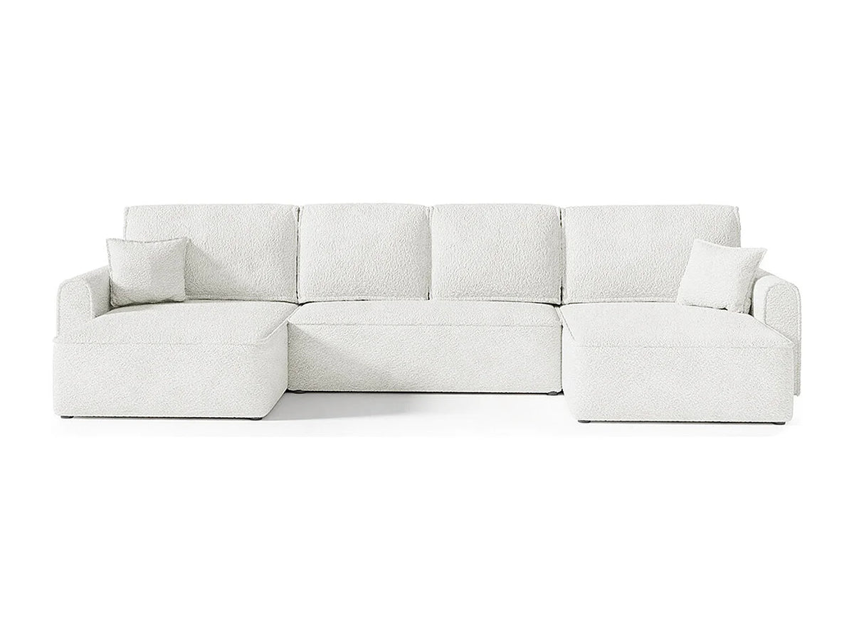 Canapé Panoramique d'Angle XXL Convertible avec Coffre en Tissu Blanc 5 Places - VALENTIN