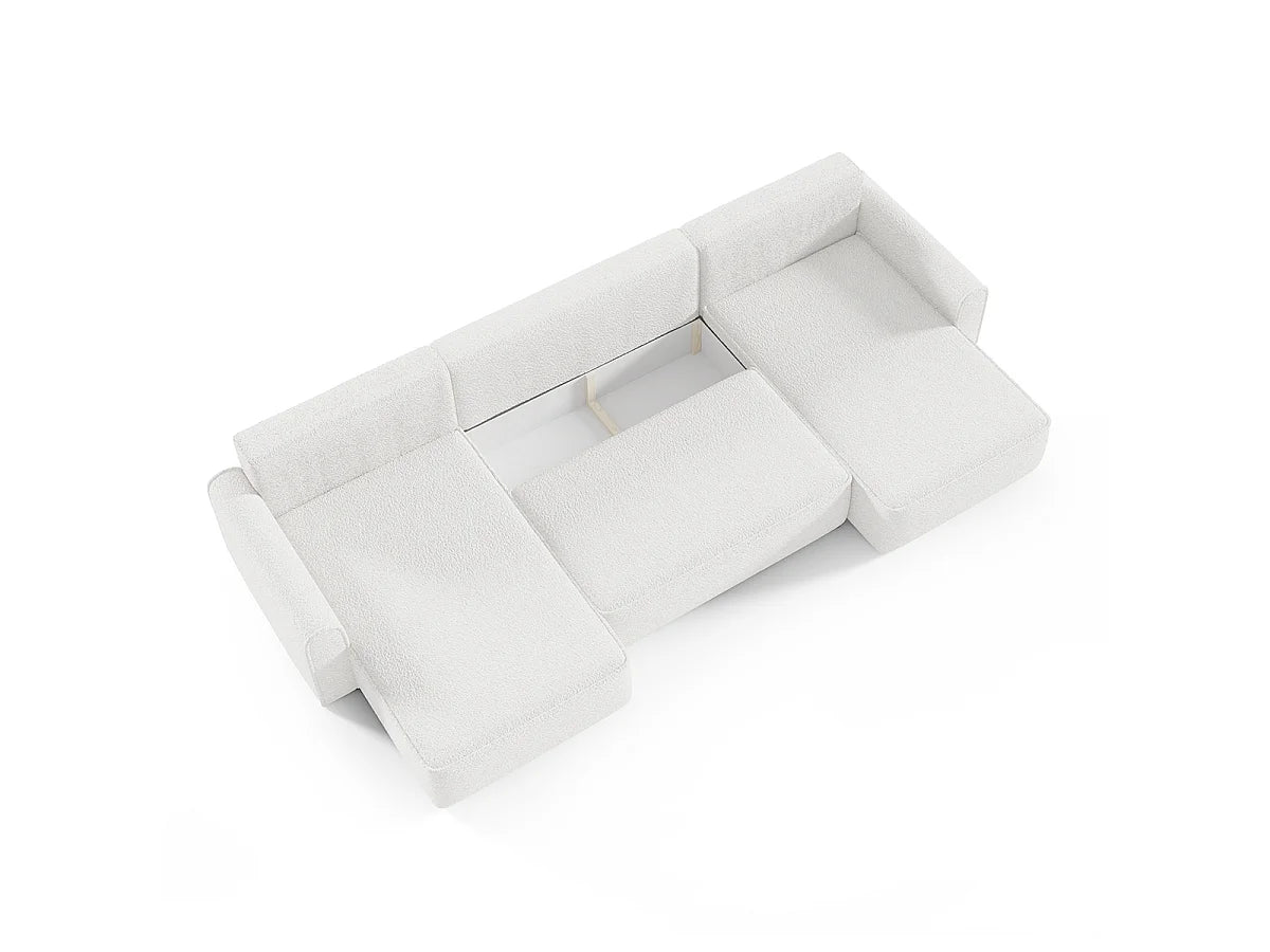 Canapé Panoramique d'Angle XXL Convertible avec Coffre en Tissu Blanc 5 Places - VALENTIN
