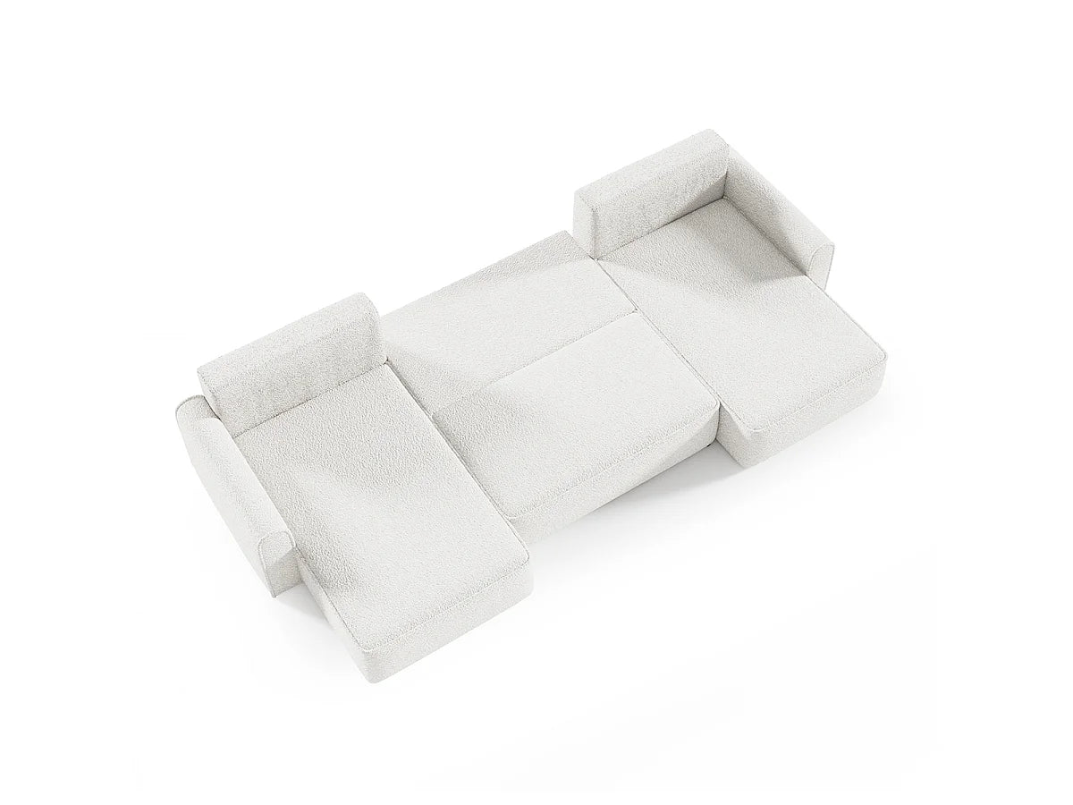 Canapé Panoramique d'Angle XXL Convertible avec Coffre en Tissu Blanc 5 Places - VALENTIN