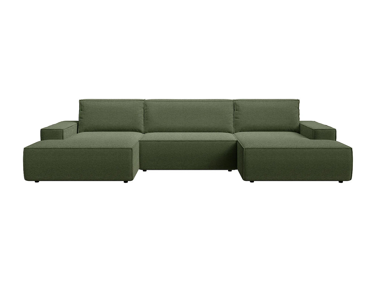 Canapé Panoramique d'Angle XXL Convertible en Tissu Vert - AMELIA