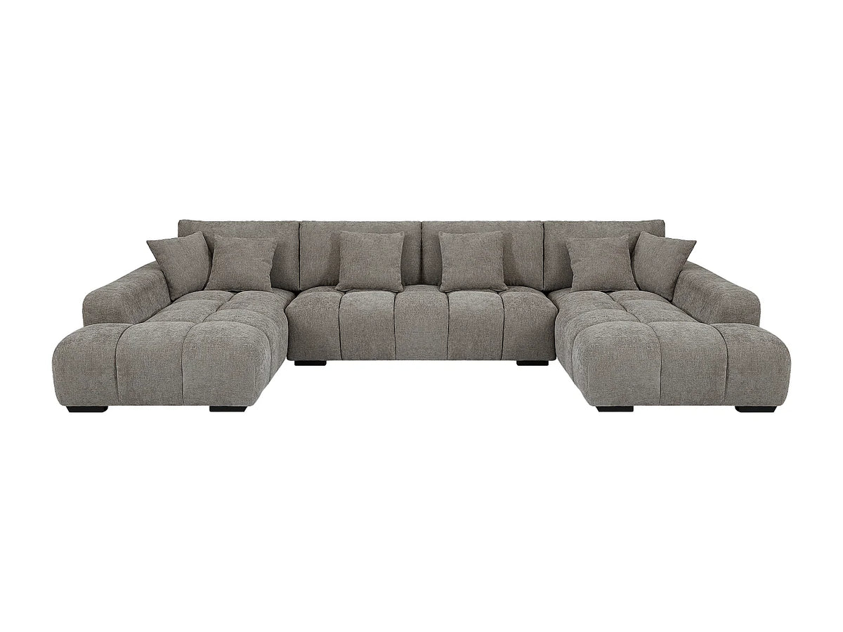 Canapé Panoramique d'Angle XXL en Tissu Gris - BERENIA