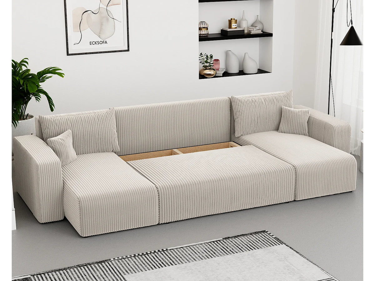 Canapé Panoramique d'Angle Convertible en Tissu Beige 4 Places - PIANO