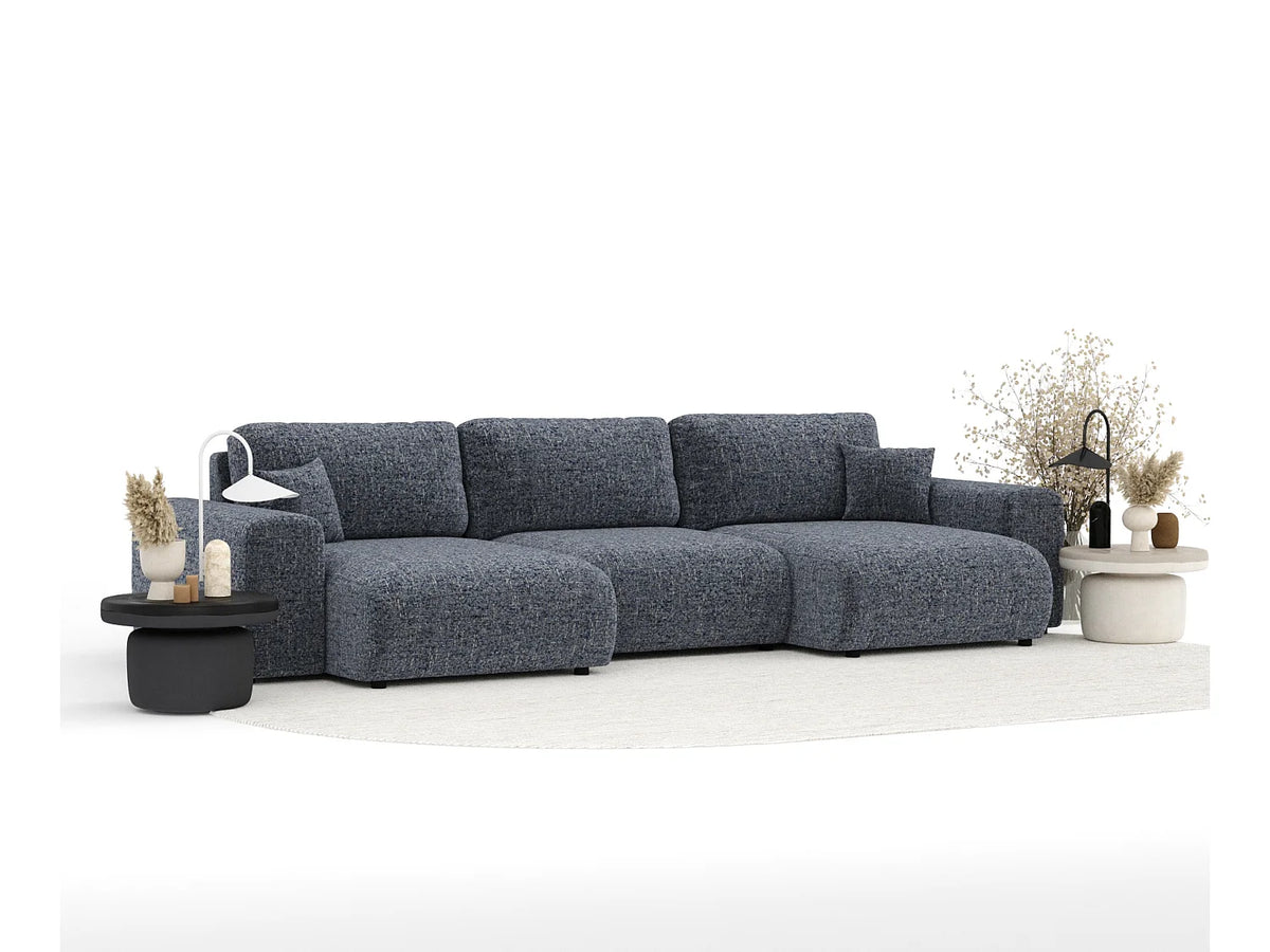 Canapé Panoramique d'Angle en Tissu Bleu nuit 6 Places - ZANZIBAR