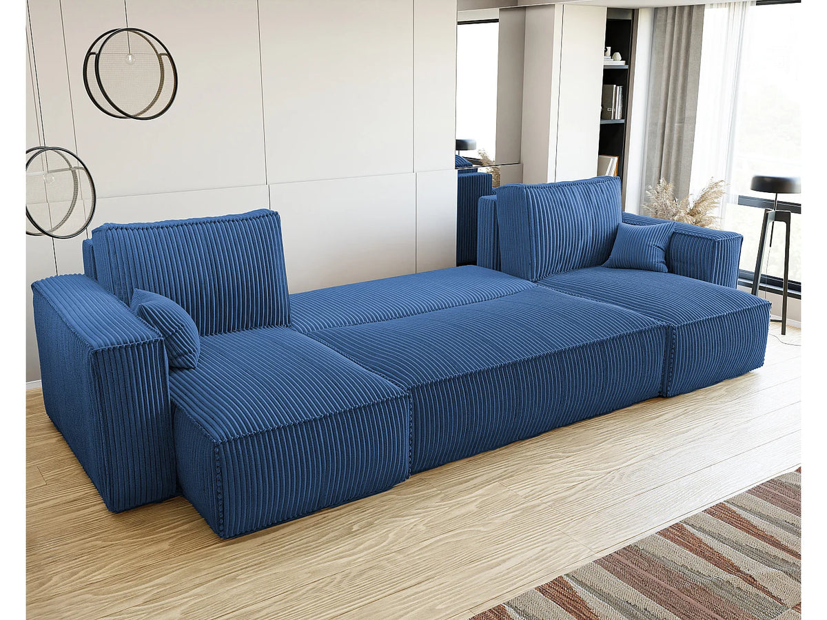 Canapé Panoramique d'Angle Convertible en Tissu Bleu 4 Places - PARIS