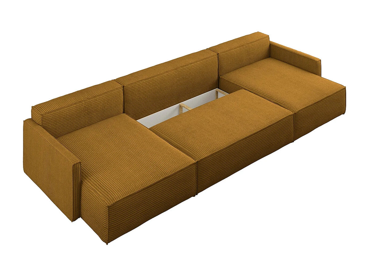 Canapé Panoramique d'Angle Convertible en Tissu Jaune moutarde 5 Places - CARLOS
