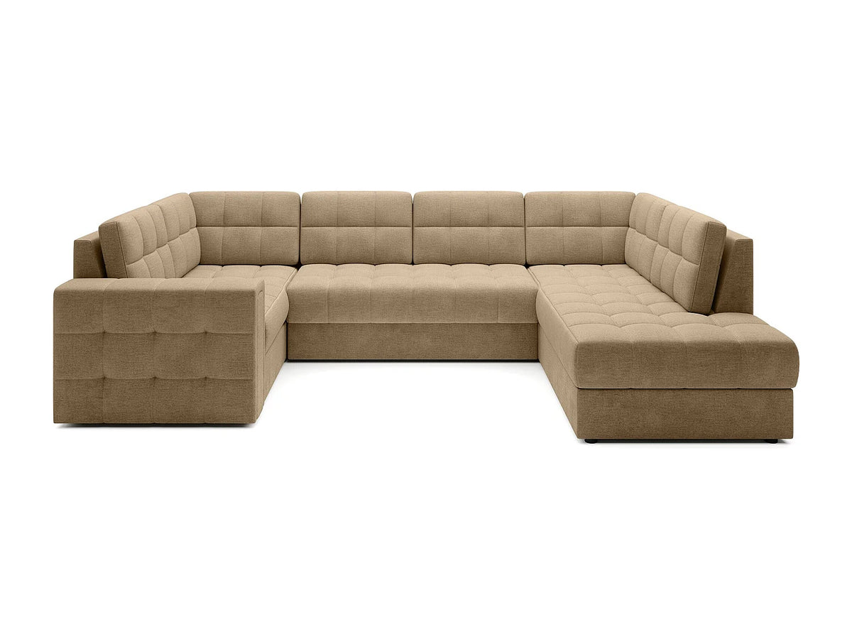 Canapé Panoramique d'Angle Convertible avec Coffre en Velours Beige 5 Places - ARIANE (Réf. 9652)