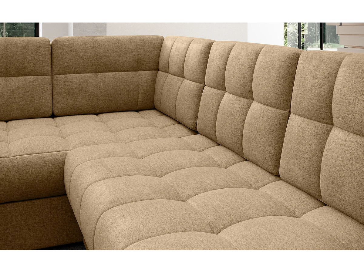 Canapé Panoramique d'Angle Convertible avec Coffre en Velours Beige 5 Places - ARIANE (Réf. 9652)