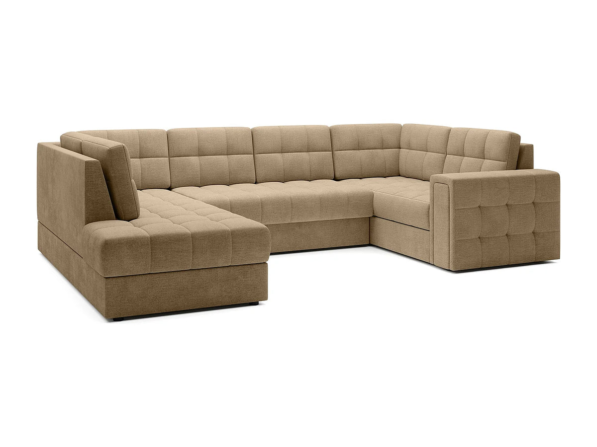 Canapé Panoramique d'Angle Convertible avec Coffre en Velours Beige 5 Places - ARIANE (Réf. 9654)