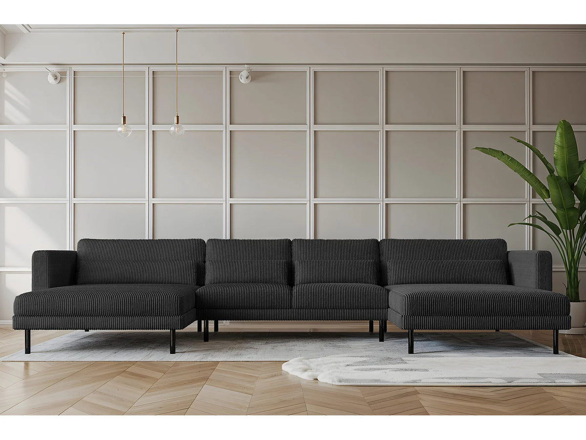 Canapé Panoramique d'Angle XXL en Tissu Noir 5 Places - DANI