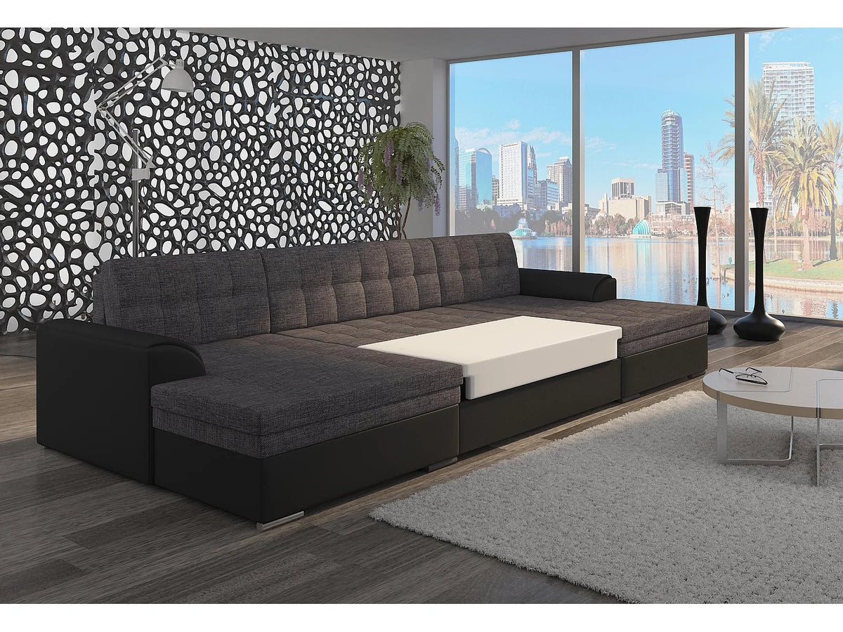 Canapé Panoramique d'Angle XXL Convertible en Tissu Multicolore 6 Places - VIRA