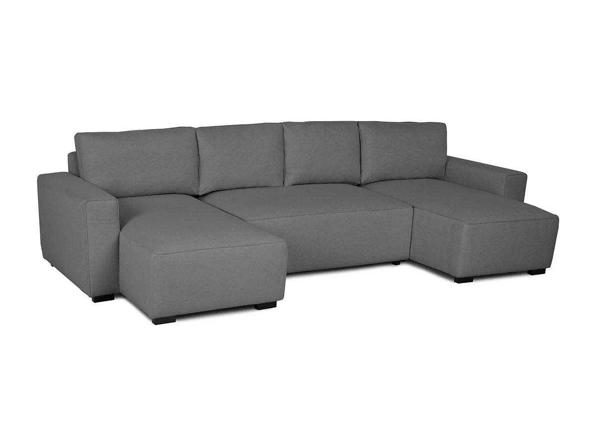Canapé Panoramique d'Angle Convertible en Tissu Gris 5 Places - JORDAN