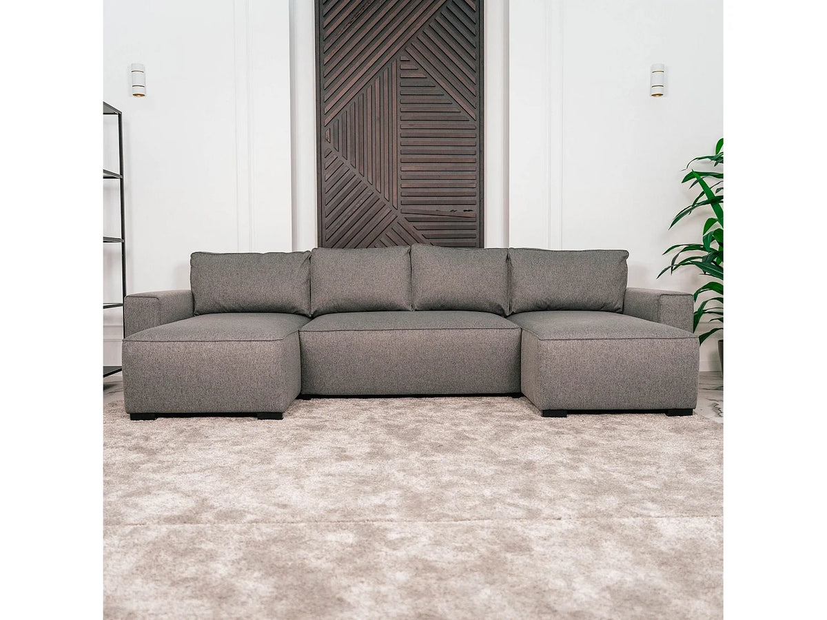 Canapé Panoramique d'Angle Convertible en Tissu Gris 5 Places - JORDAN
