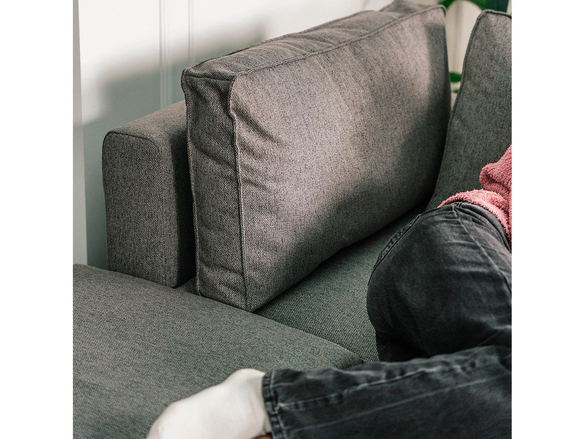 Canapé Panoramique d'Angle Convertible en Tissu Gris 5 Places - JORDAN