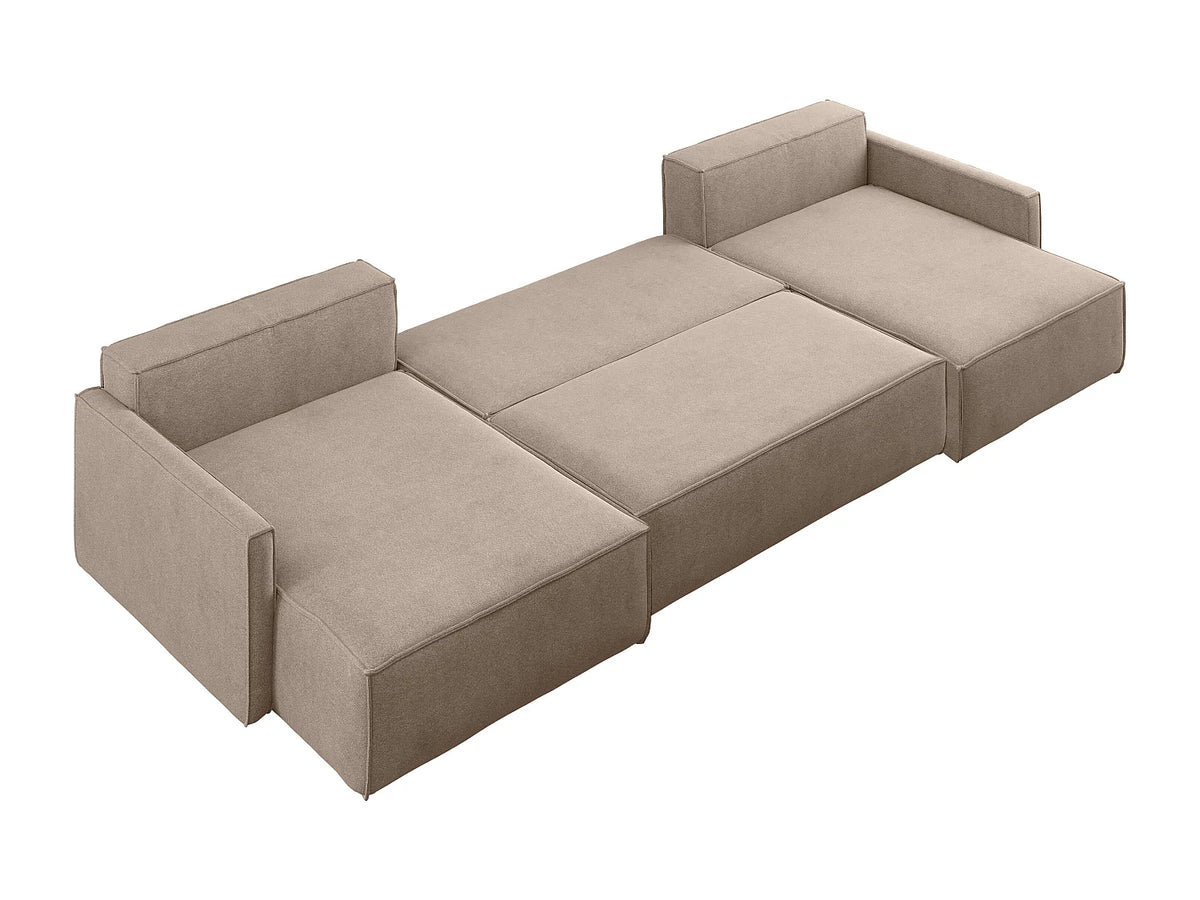 Canapé Panoramique d'Angle Convertible avec Coffre en Tissu Marron / Beige 4 Places - CARLOS