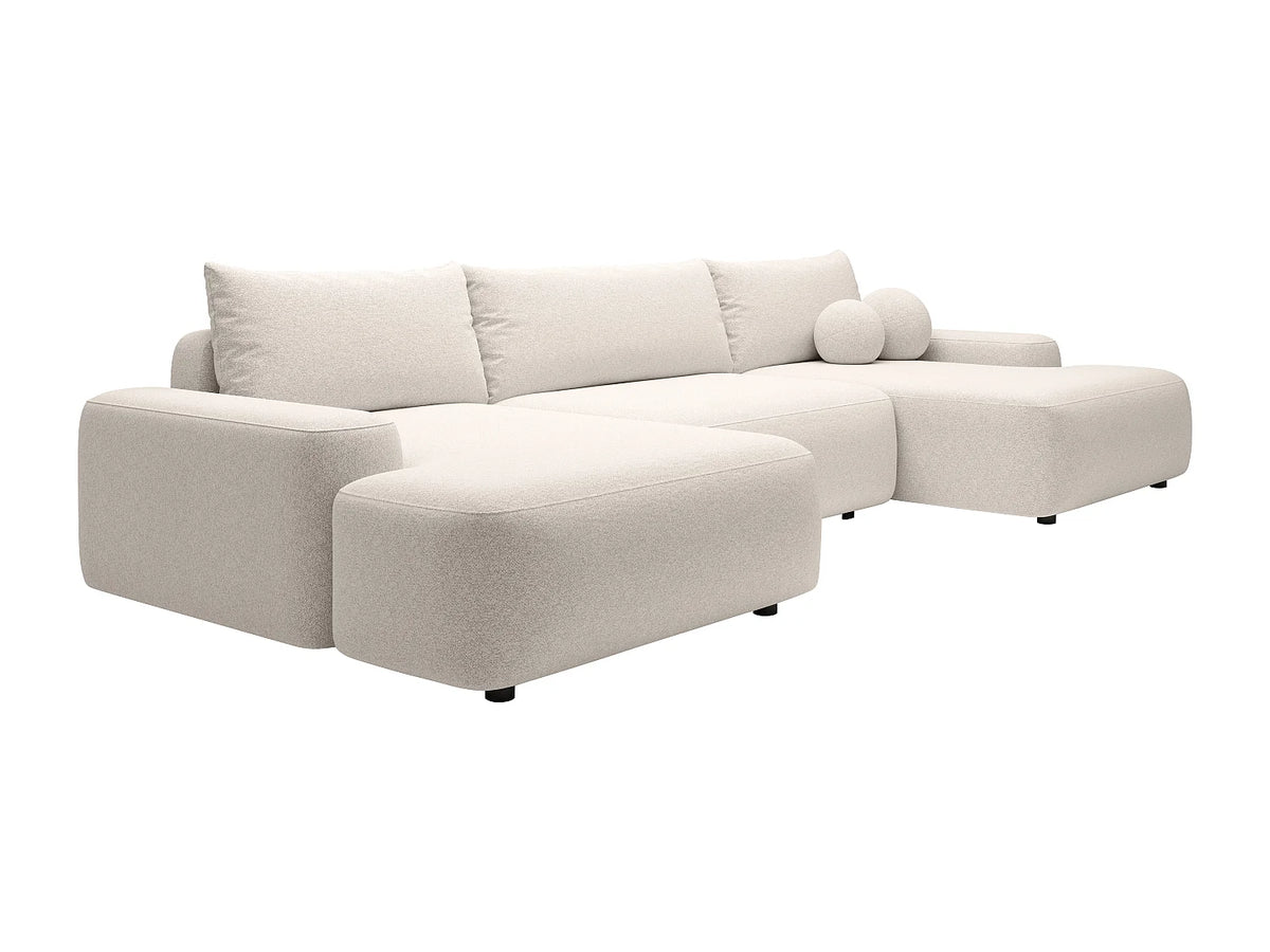 Canapé Panoramique d'Angle XXL Convertible en Tissu Crème - DAVISO