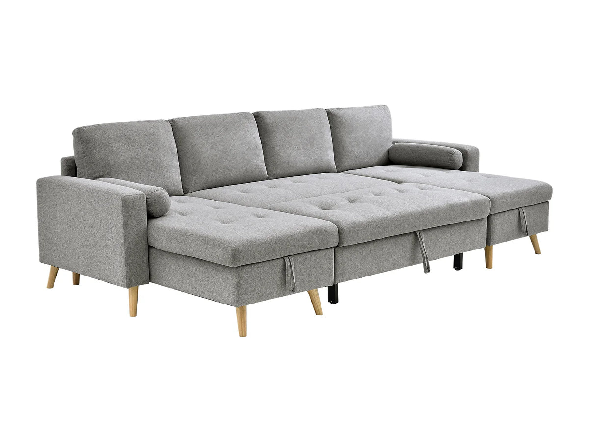 Canapé Panoramique d'Angle Convertible en Tissu Gris clair - KORI