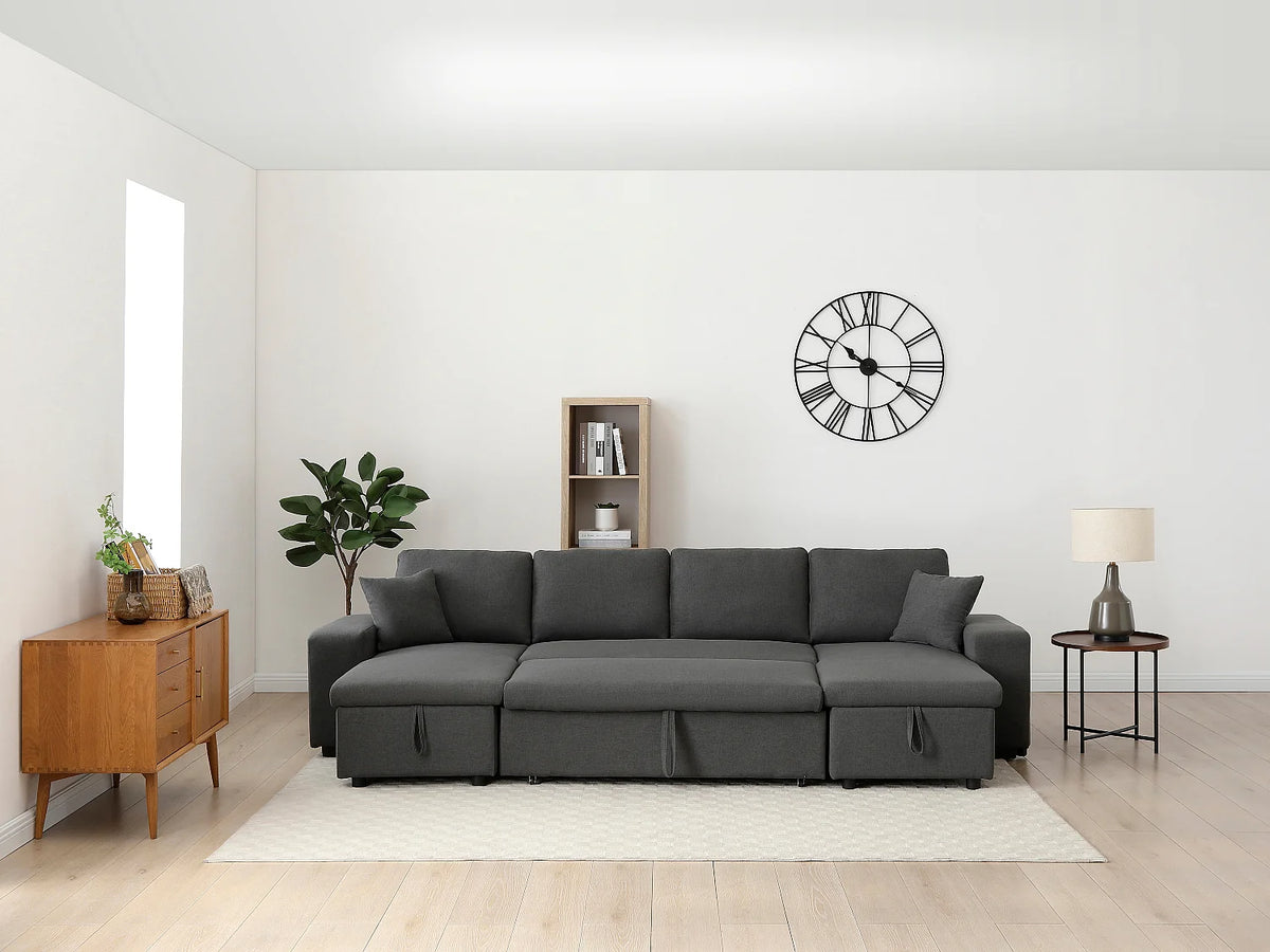 Canapé Panoramique d'Angle Convertible en Tissu Gris anthracite - SELIM