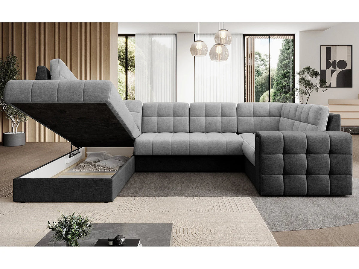 Canapé Panoramique d'Angle Convertible avec Coffre en Velours Gris anthracite / Gris 5 Places - BLOOM