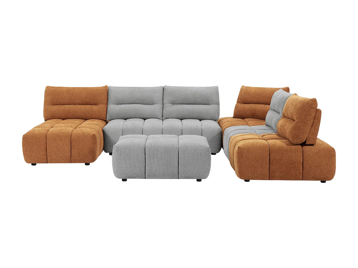 Canapé Panoramique d'Angle Modulable en Tissu Gris clair / Terracotta - APOLIU