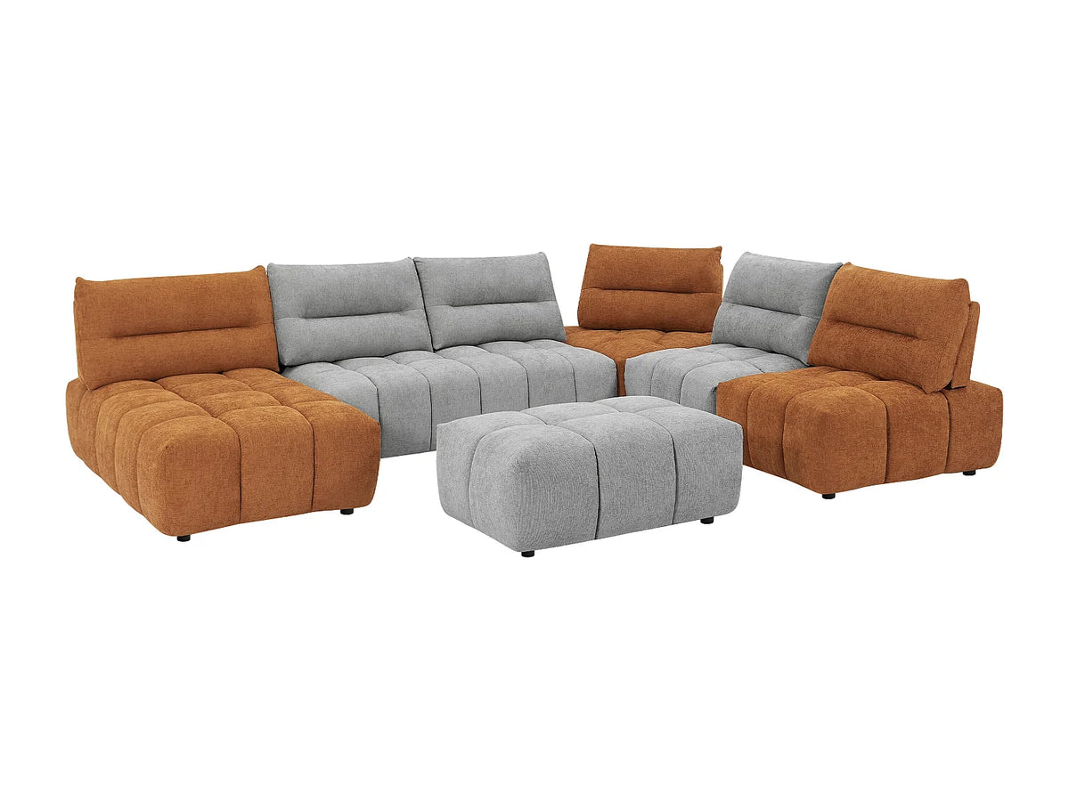 Canapé Panoramique d'Angle Modulable en Tissu Gris clair / Terracotta - APOLIU