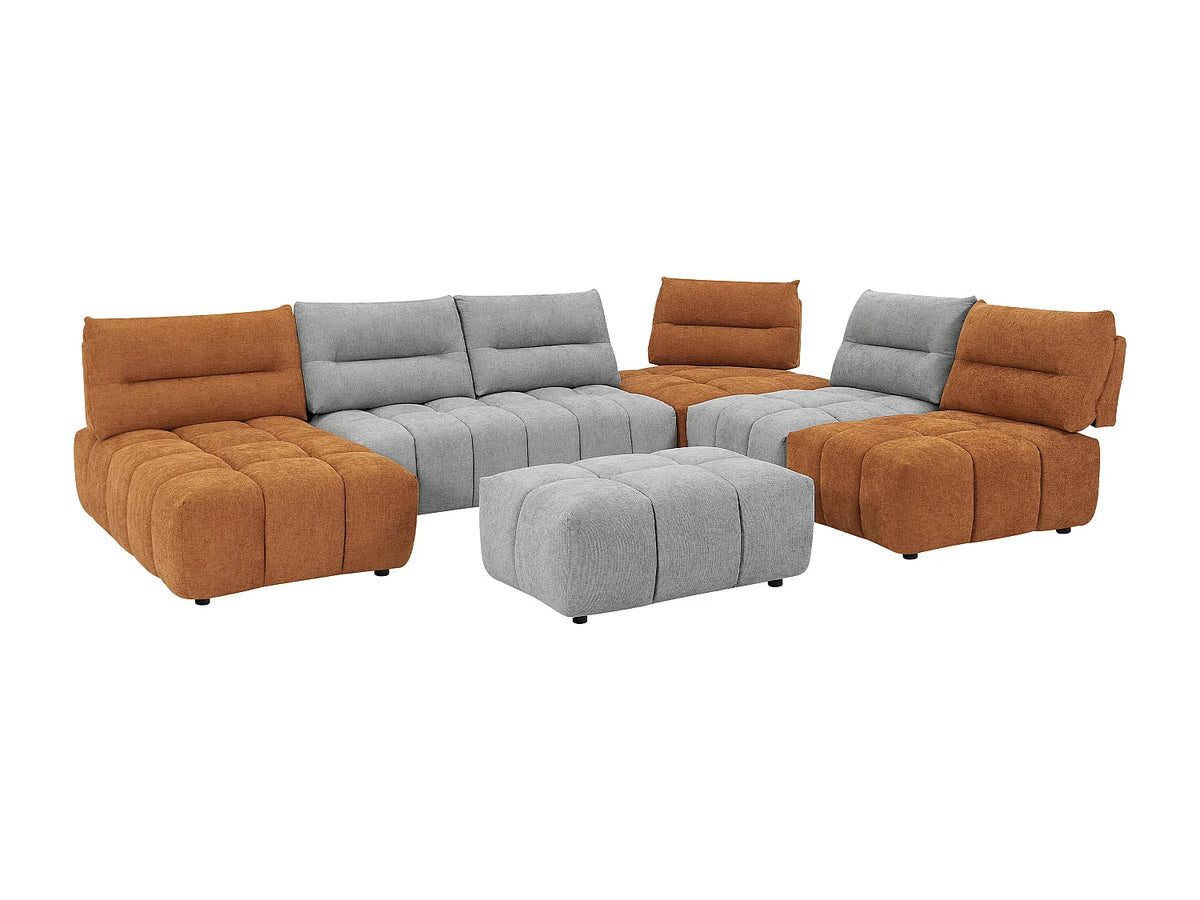 Canapé Panoramique d'Angle Modulable en Tissu Gris clair / Terracotta - APOLIU