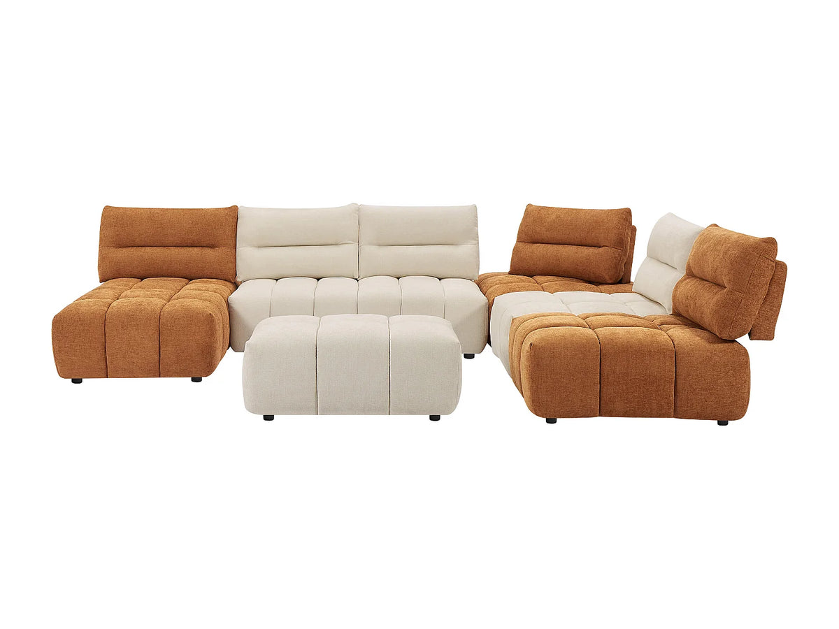 Canapé Panoramique d'Angle Modulable en Tissu Terracotta / Beige - APOLIU