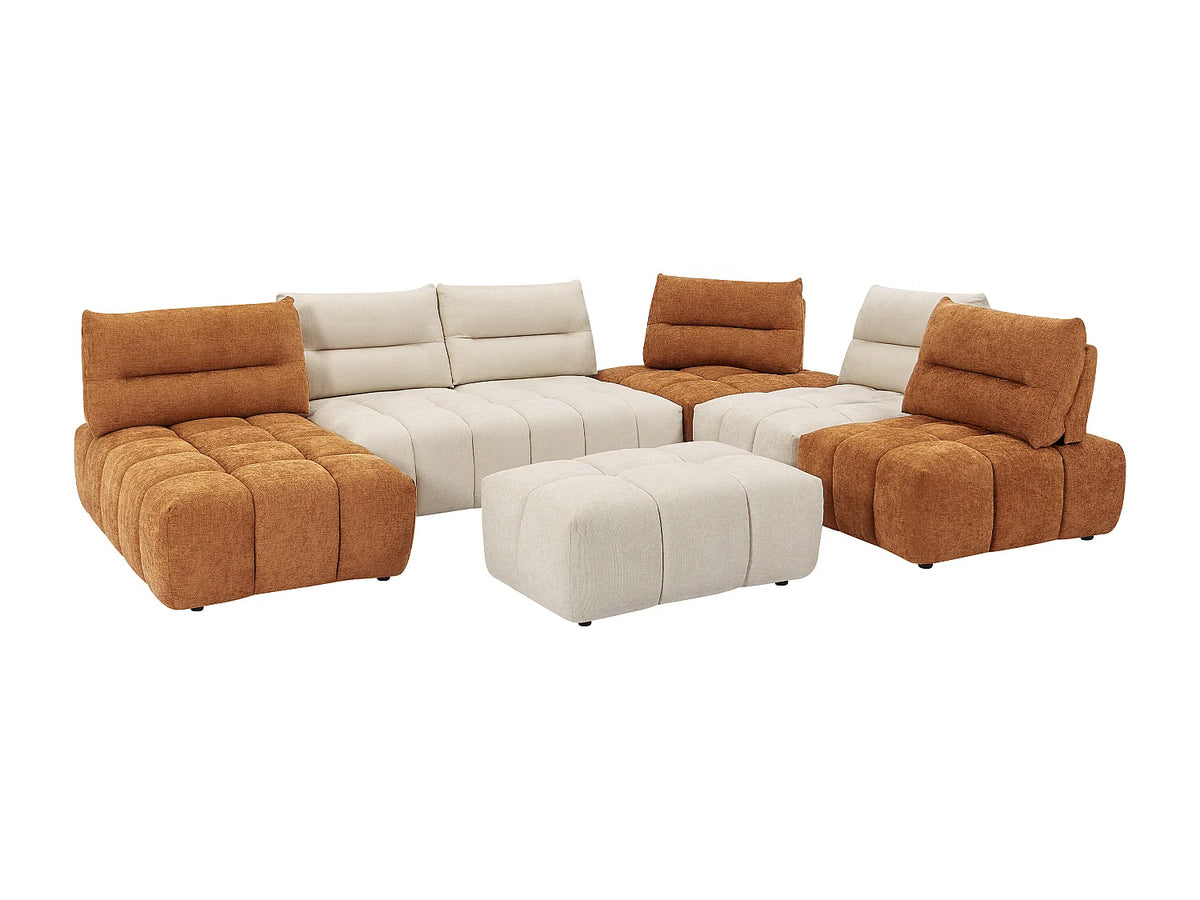 Canapé Panoramique d'Angle Modulable en Tissu Terracotta / Beige - APOLIU