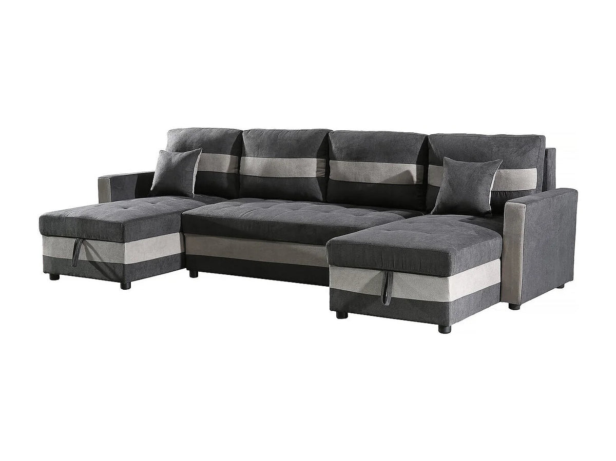 Canapé Panoramique d'Angle Convertible en Tissu Gris 5 Places - ANTOINE