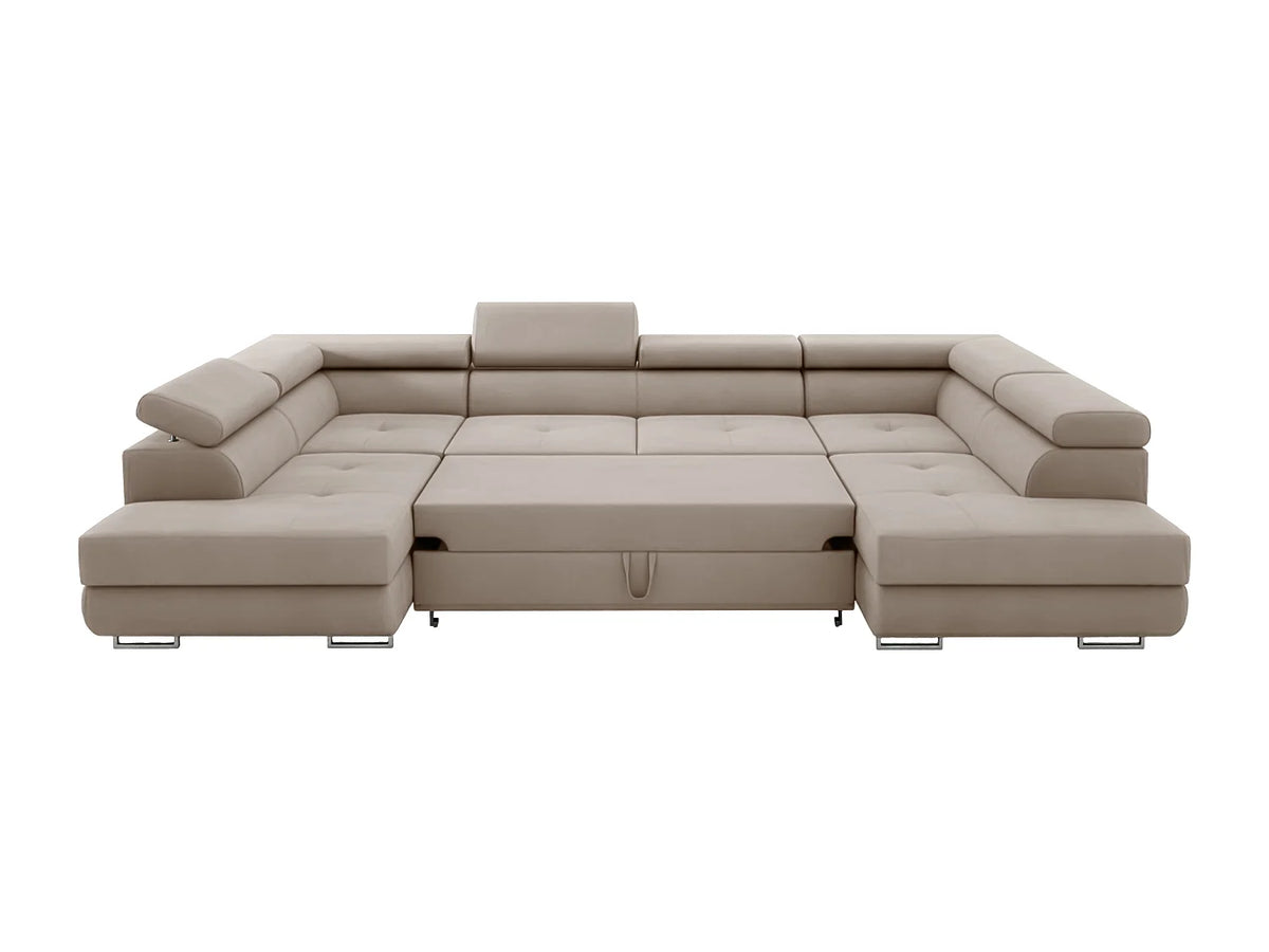 Canapé Panoramique d'Angle Convertible en Velours Taupe 6 Places - FALIO