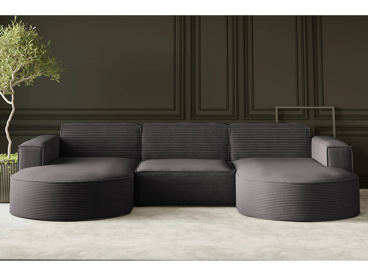 Canapé Panoramique d'Angle en Tissu Gris anthracite 5 Places - PARMA