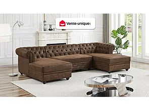 Canapé Panoramique d'Angle en Microfibre Marron - CHESTERFIELD