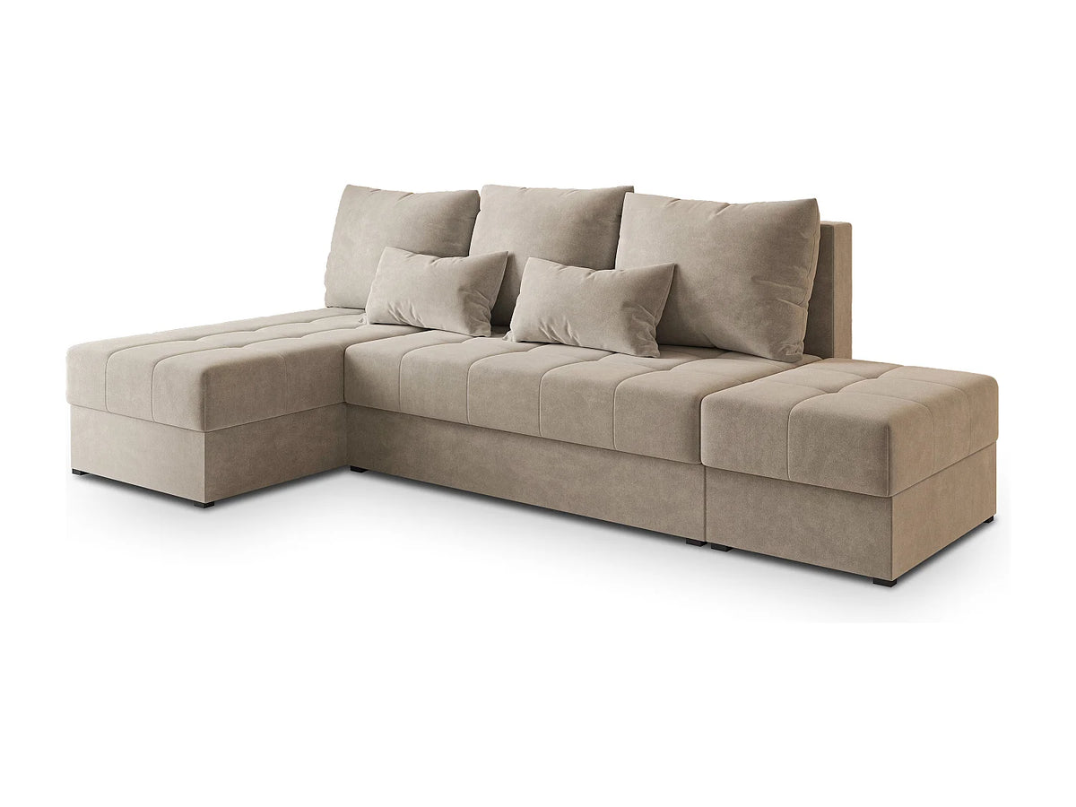 Canapé Panoramique d'Angle Convertible en Tissu Beige 4 Places - NORVI (Réf. 2154)