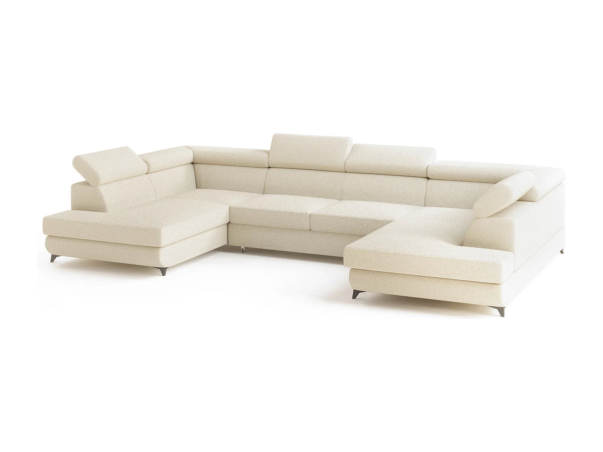 Canapé Panoramique d'Angle Convertible en Tissu Crème 6 Places - VINTESSA