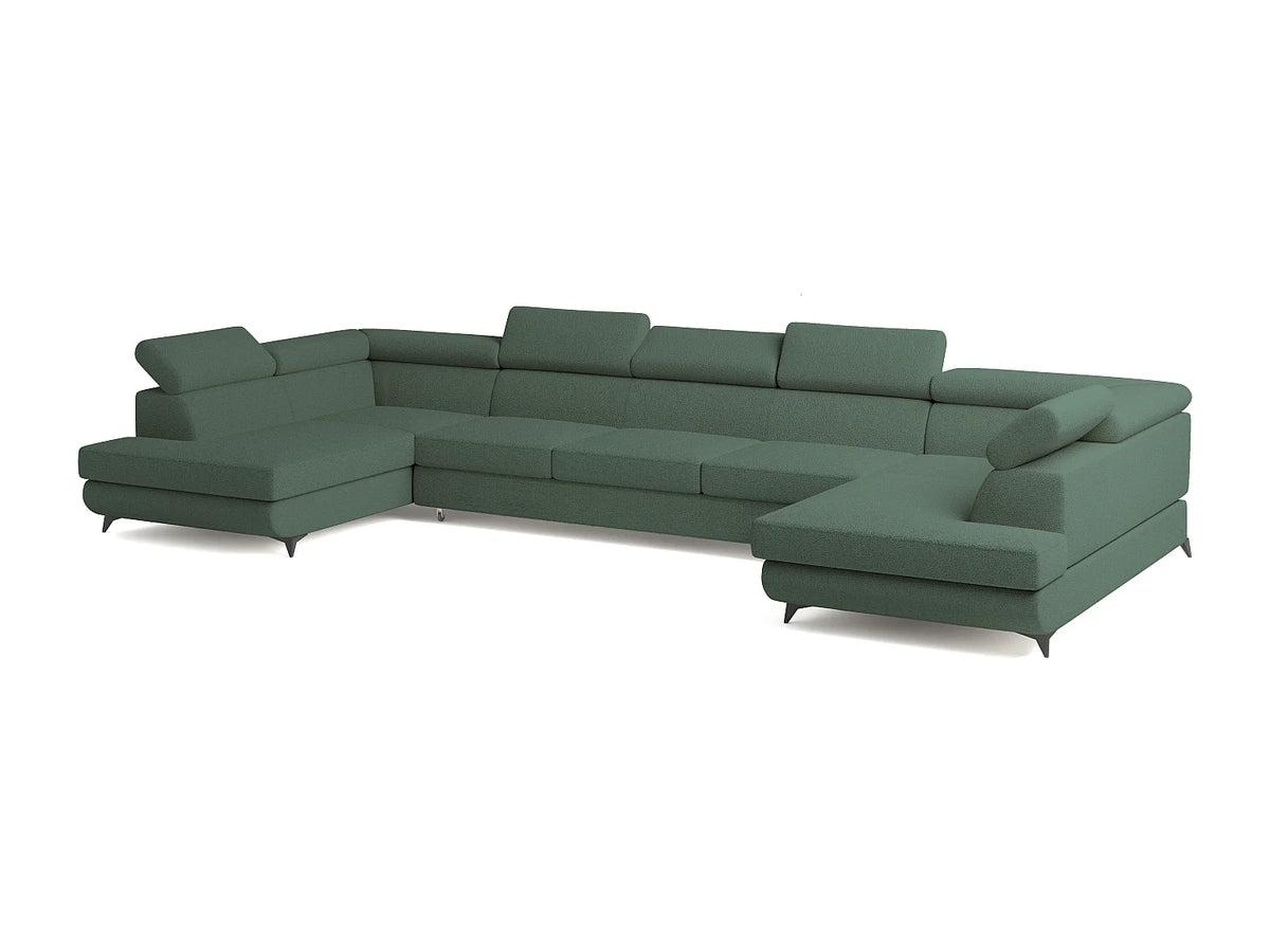 Canapé Panoramique d'Angle XXL Convertible en Tissu Vert 6 Places - URMANO