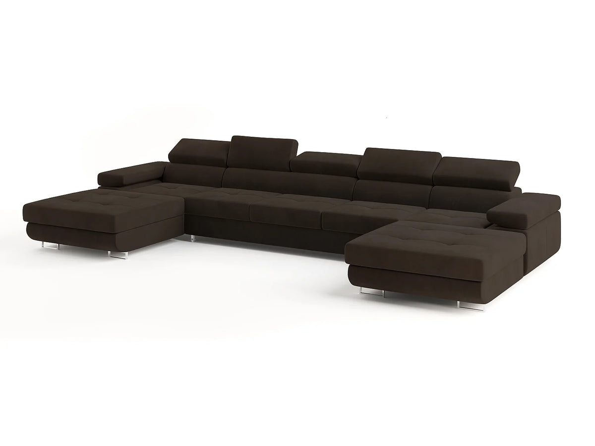 Canapé Panoramique d'Angle XXL Convertible en Velours Marron 7 Places - OMBRA