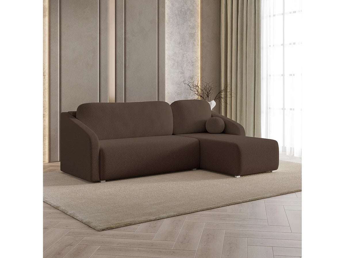 Canapé Panoramique d'Angle Convertible en Tissu Marron 3 Places - MARELLO