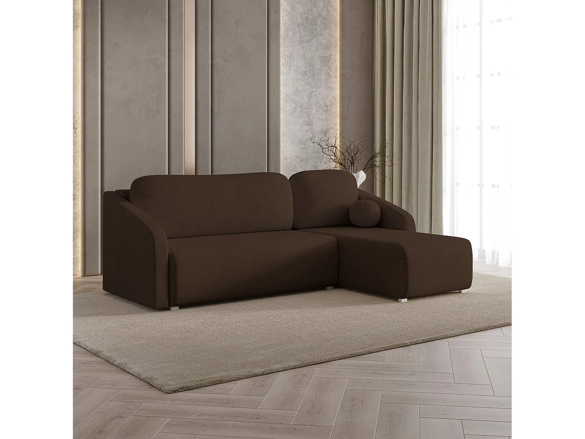 Canapé Panoramique d'Angle Convertible en Tissu Marron Chocolat 3 Places - MARELLO