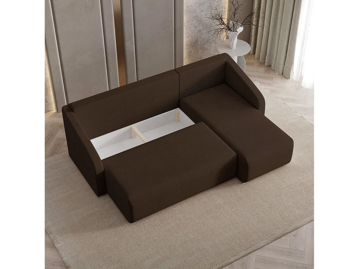 Canapé Panoramique d'Angle Convertible en Tissu Marron Chocolat 3 Places - MARELLO