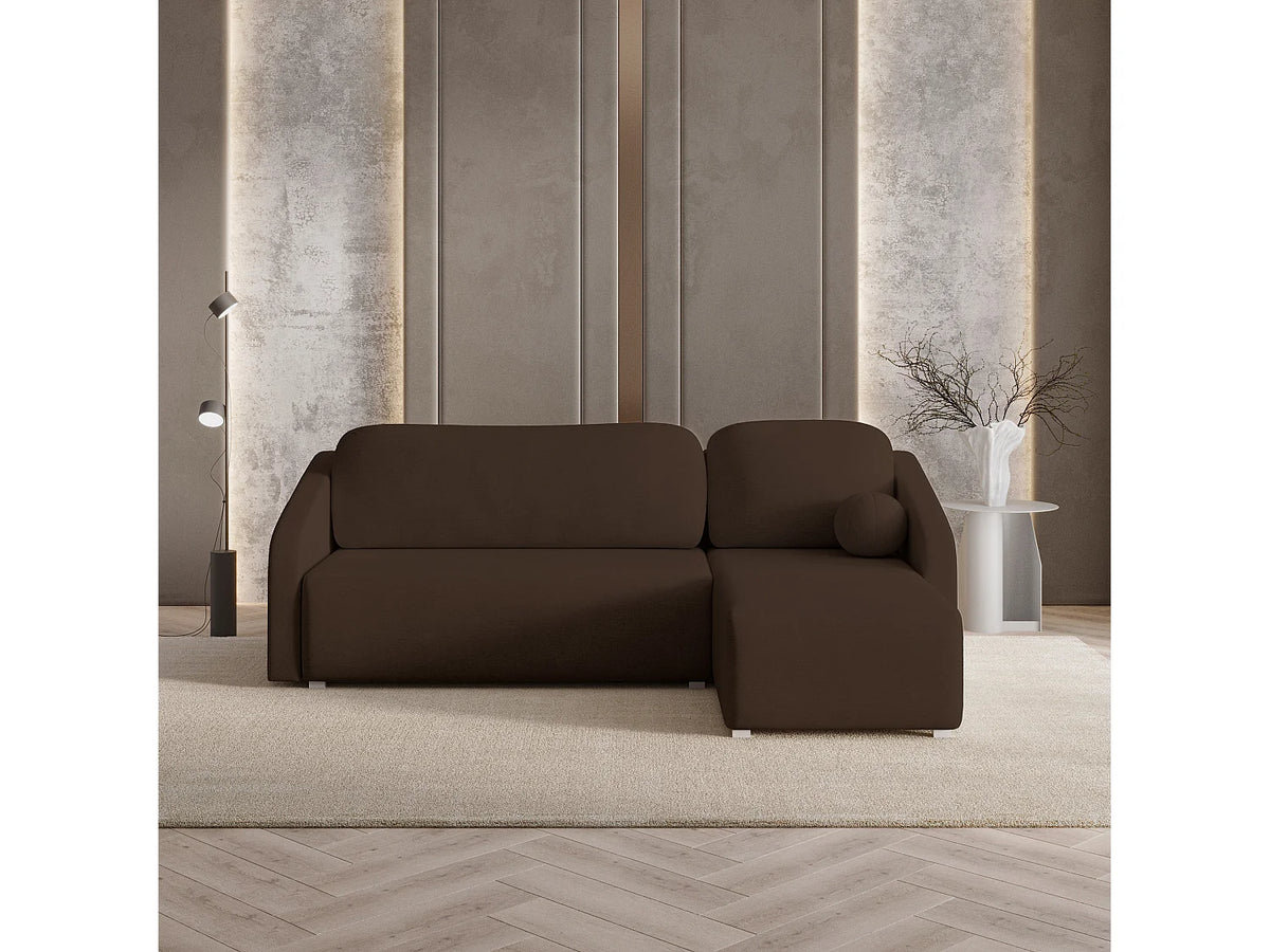 Canapé Panoramique d'Angle Convertible en Tissu Marron Chocolat 3 Places - MARELLO