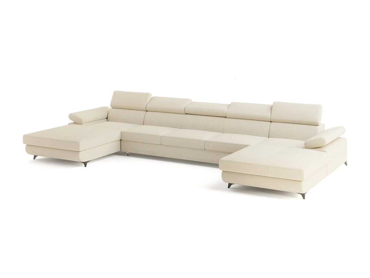 Canapé Panoramique d'Angle XXL Convertible en Tissu Crème 6 Places - VIVENTE