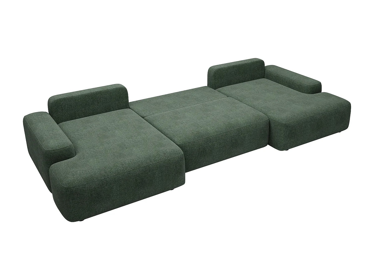 Canapé Panoramique d'Angle XXL Convertible en Tissu Vert Sapin - DAVISO