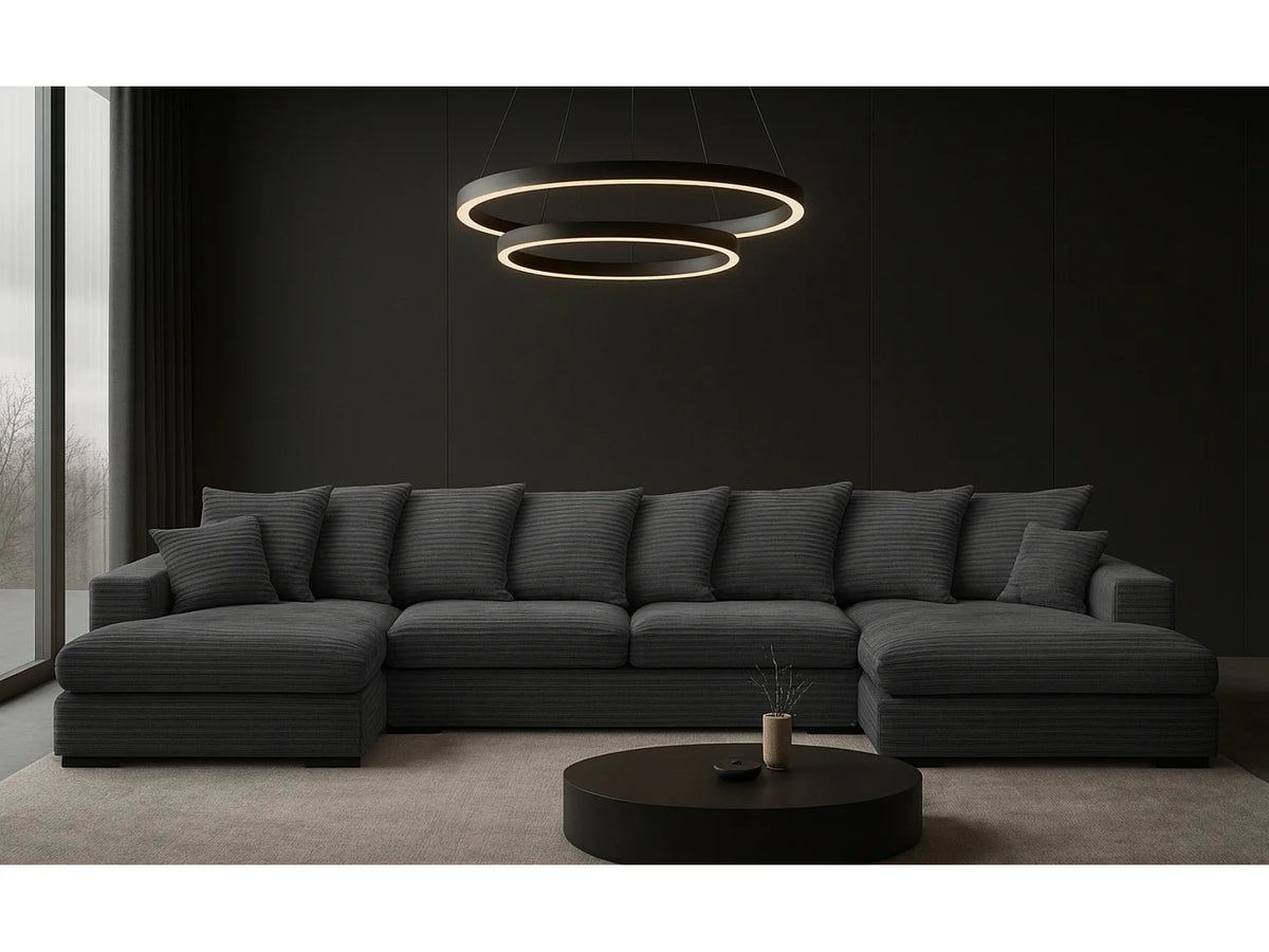 Canapé Panoramique d'Angle XXL Convertible avec Coffre en Tissu Gris anthracite 7 Places - BEST
