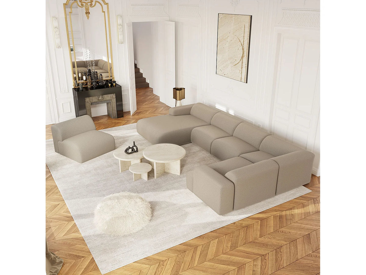 Canapé Panoramique d'Angle Gauche XXL en Bouclette Taupe 6 Places - SIA HOME