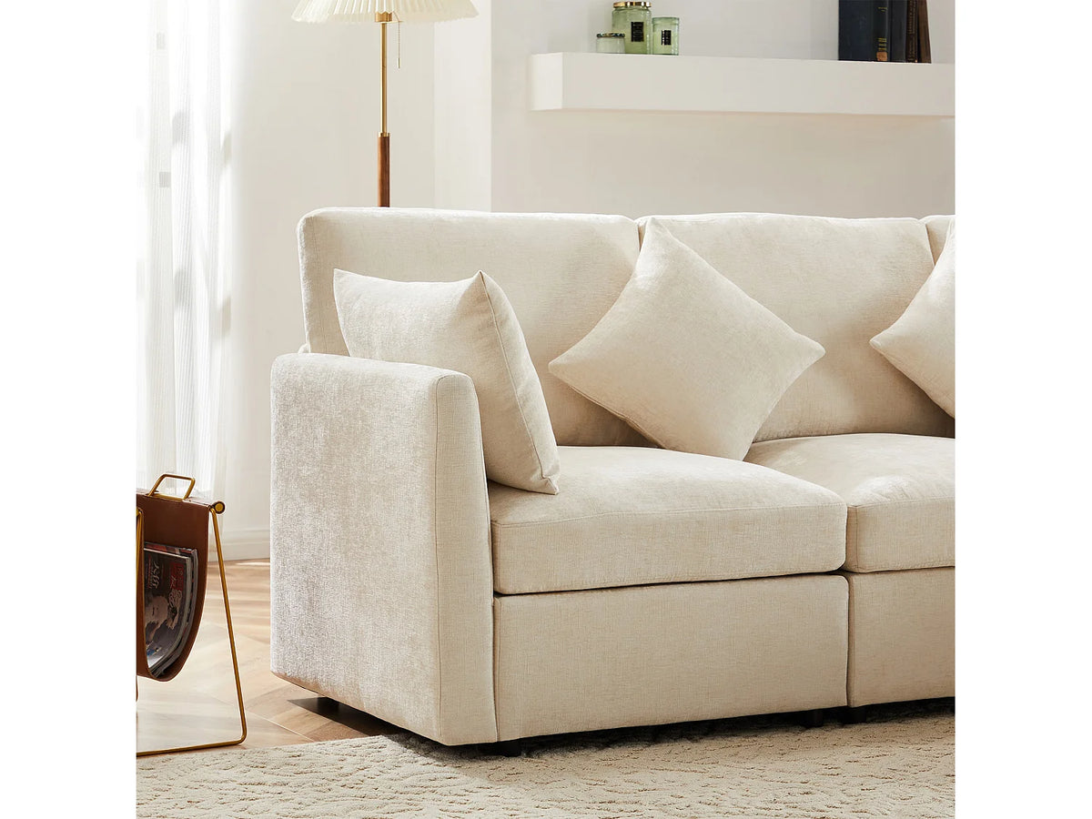 Canapé Panoramique d'Angle en Chenille Beige 3 Places - WISHDOR