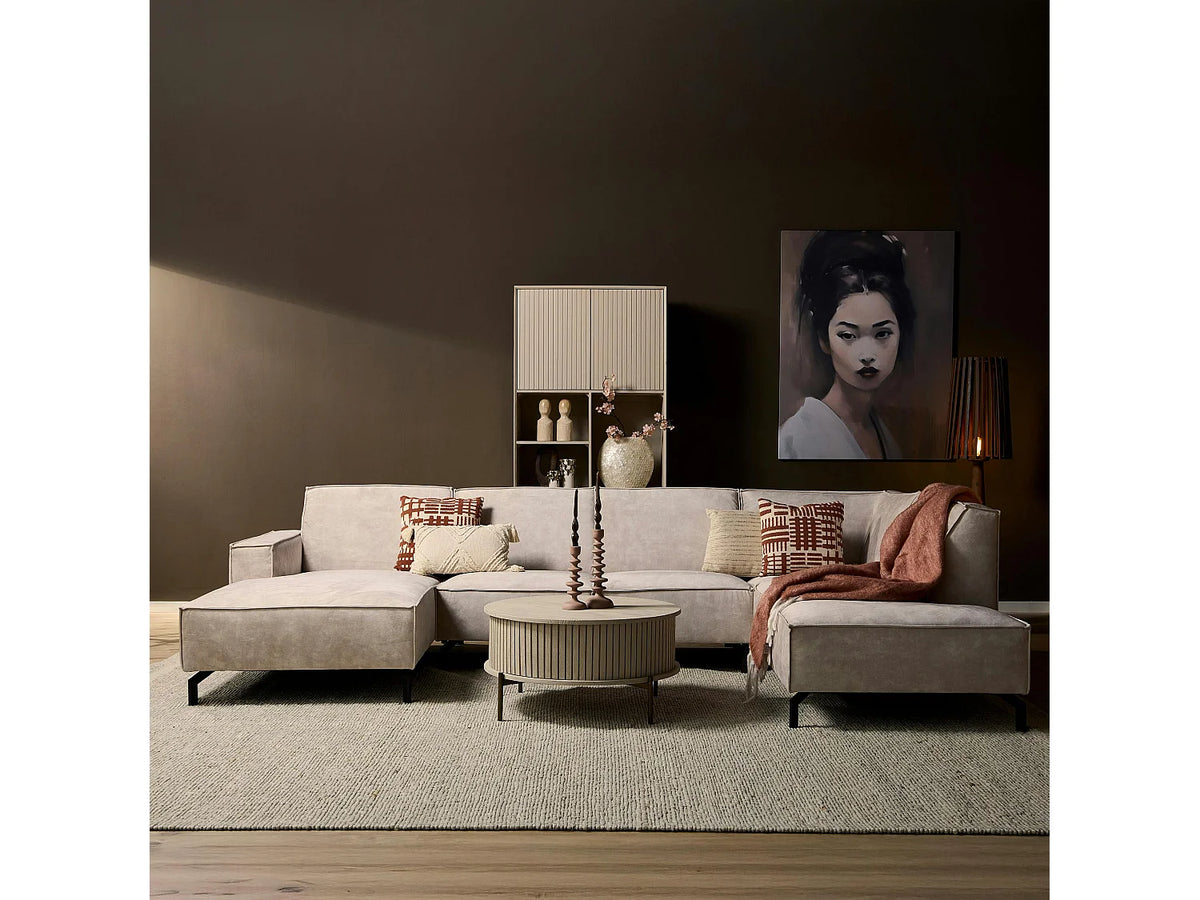 Canapé Panoramique en U en Tissu Beige - RIVOLI
