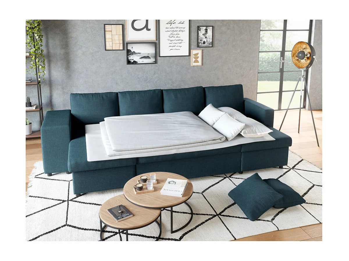 Canapé Panoramique d'Angle Convertible en Tissu Bleu 8 Places - OSLO