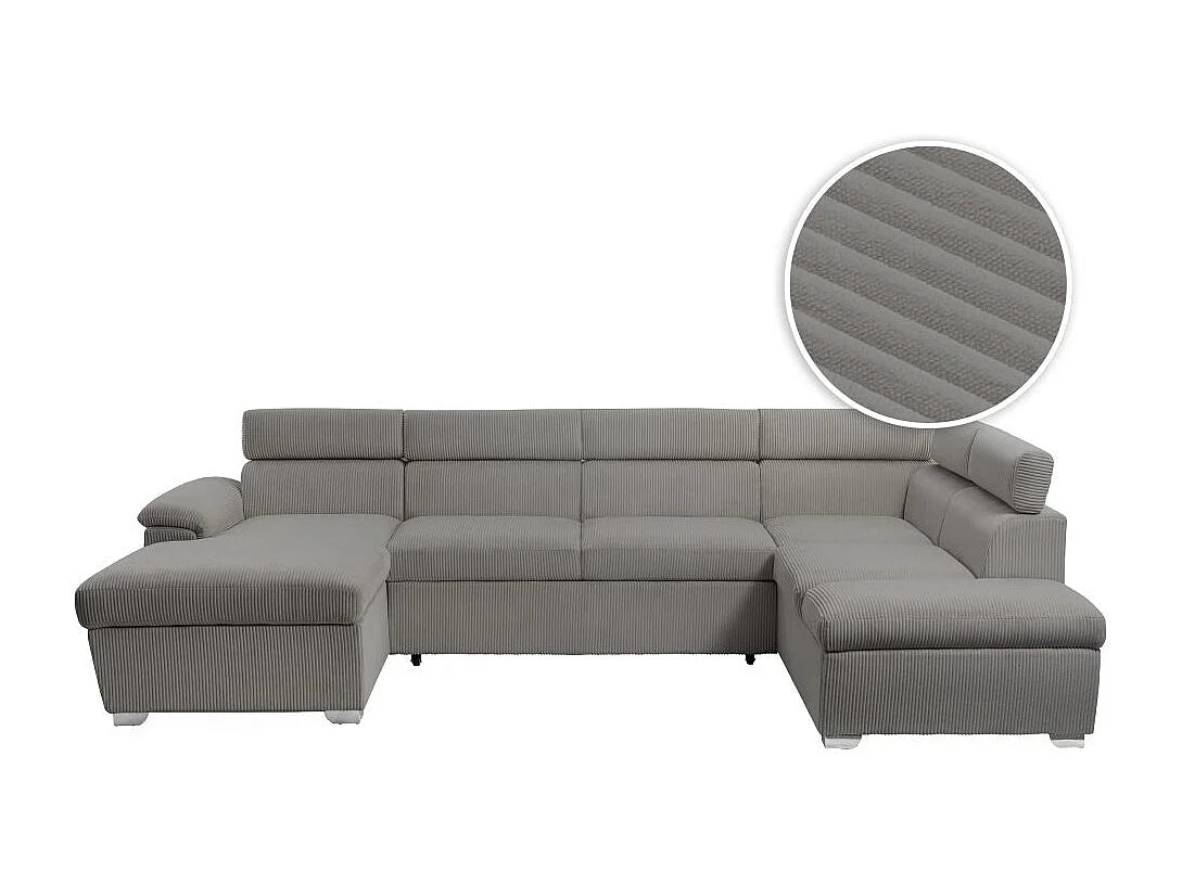 Canapé Panoramique d'Angle Convertible avec Coffre en Velours Gris 6 Places - PAOLA
