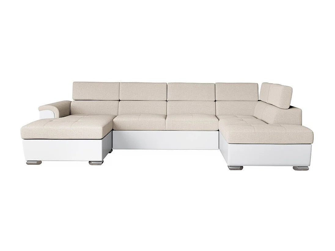 Canapé Panoramique d'Angle Convertible avec Coffre en Éco-cuir Beige 6 Places - PAOLA