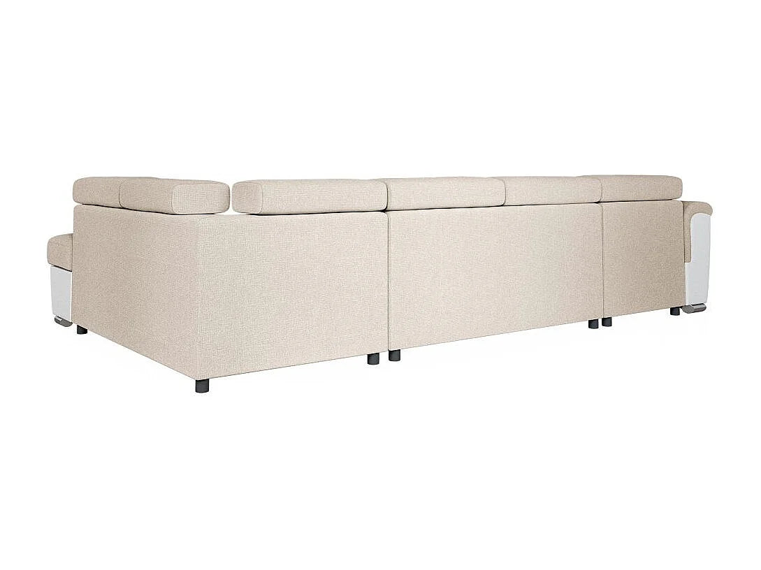 Canapé Panoramique d'Angle Convertible avec Coffre en Éco-cuir Beige 6 Places - PAOLA