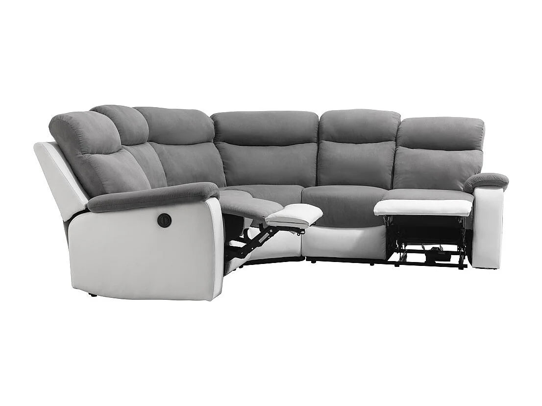 Canapé Panoramique d'Angle en Microfibre Gris / Blanc 6 Places - OSCAR